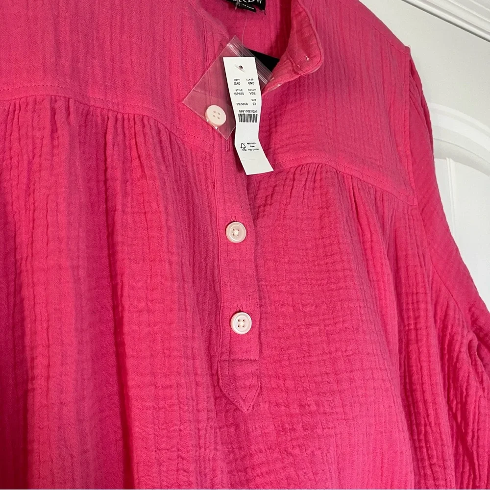 J. Crew Cotton Gauze Fresco Top Long Sleeve Button Front Pink Size 2X NWT - Picture 7 of 8